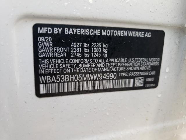 WBA53BH05MWW94990 - 2021 BMW 5 SERIES I თეთრი ფოტო 12