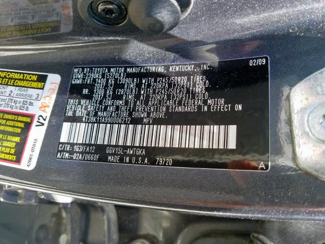 4T3BK11A99U006212 - 2009 TOYOTA VENZA  photo 10