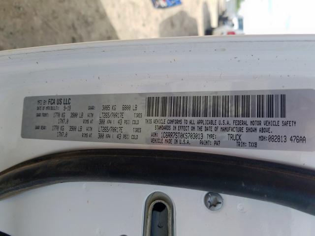 1C6RR7ST0KS703013 - 2019 RAM 1500 CLASSIC TRADESMAN  photo 10