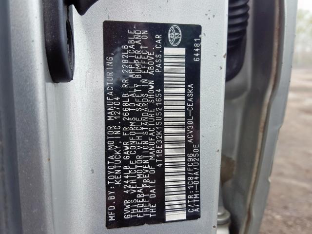 4T1BE32K15U521654 - 2005 TOYOTA CAMRY LE  photo 10
