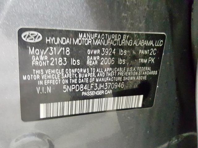 5NPD84LF3JH370946 - 2018 HYUNDAI ELANTRA SEL  photo 10