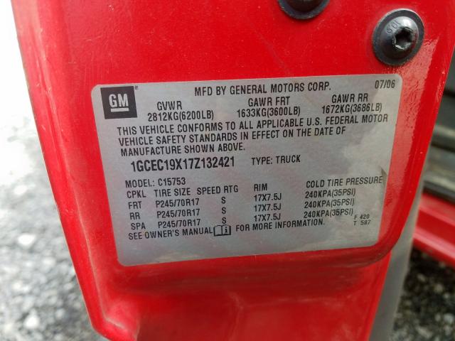 1GCEC19X17Z132421 - 2007 CHEVROLET SILVERADO C1500 CLASSIC  photo 10