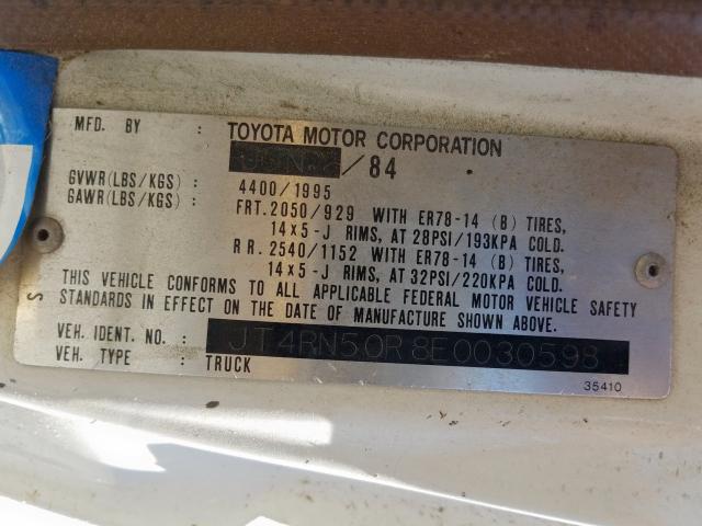 JT4RN50R8E0030598 - 1984 TOYOTA PICKUP 1/2 TON RN50  photo 10