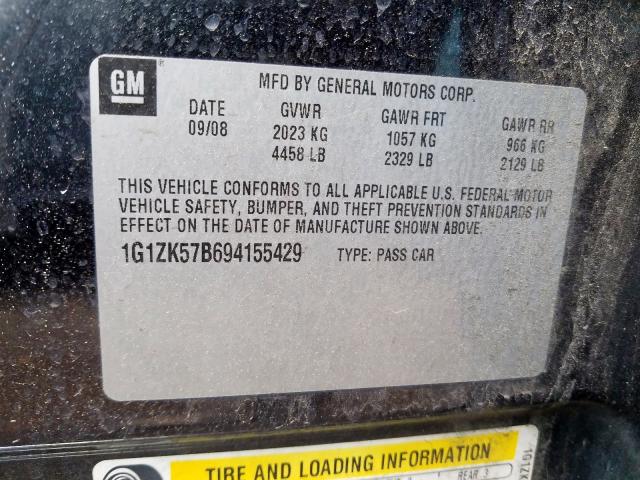 1G1ZK57B694155429 - 2009 CHEVROLET MALIBU LTZ  ფოტო 10