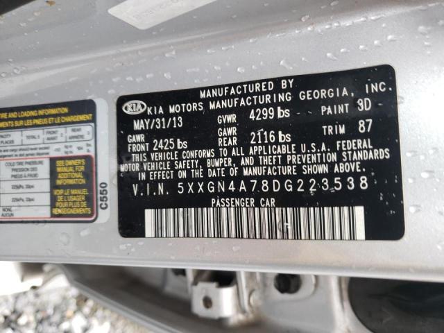 5XXGN4A78DG223538 - 2013 KIA OPTIMA EX SILVER photo 12