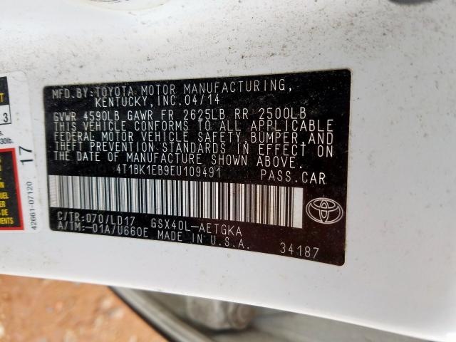 4T1BK1EB9EU109491 - 2014 TOYOTA AVALON BASE  照片 10