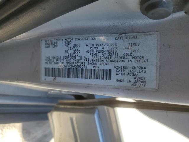 JT3GN87R9W0091091 - 1998 TOYOTA 4RUNNER LIMITED GRAY photo 13