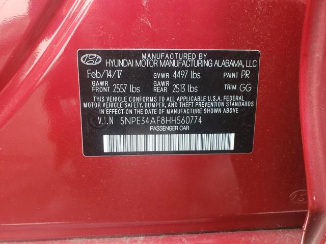 5NPE34AF8HH560774 - 2017 HYUNDAI SONATA SPORT RED photo 12