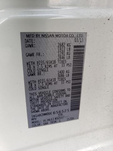 5N1AR2MM0DC656525 - 2013 NISSAN PATHFINDER S 白色 照片 12