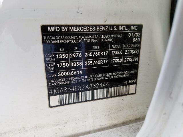 4JGAB54E32A332444 - 2002 MERCEDES-BENZ ML 320  photo 10