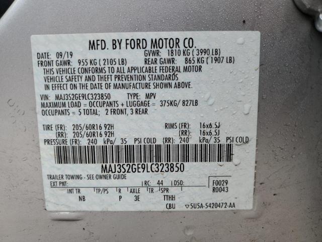 MAJ3S2GE9LC323850 - 2020 FORD ECOSPORT SE SILVER photo 14