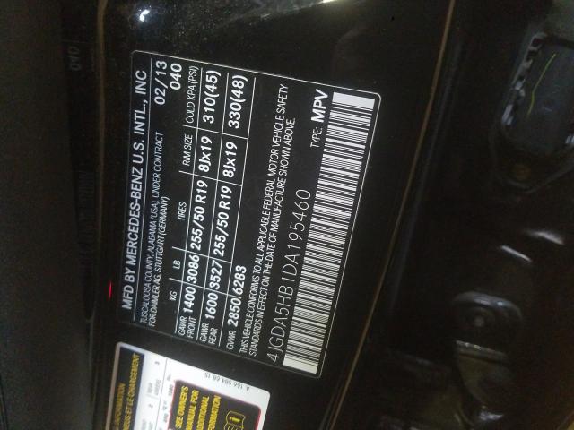 4JGDA5HB1DA195460 - 2013 MERCEDES-BENZ ML 350 4MATIC  photo 10