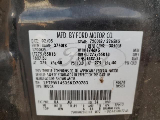 1FTPW14535KD70783 - 2005 FORD F-150 SUPERCREW BLACK photo 12