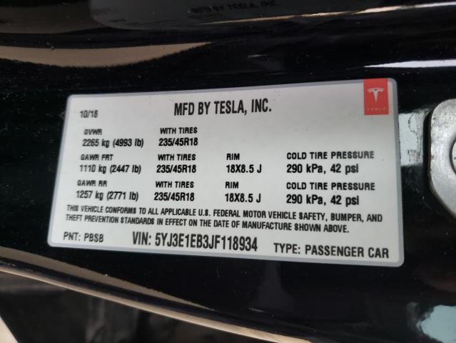 5YJ3E1EB3JF118934 - 2018 TESLA MODEL 3 BLACK photo 12