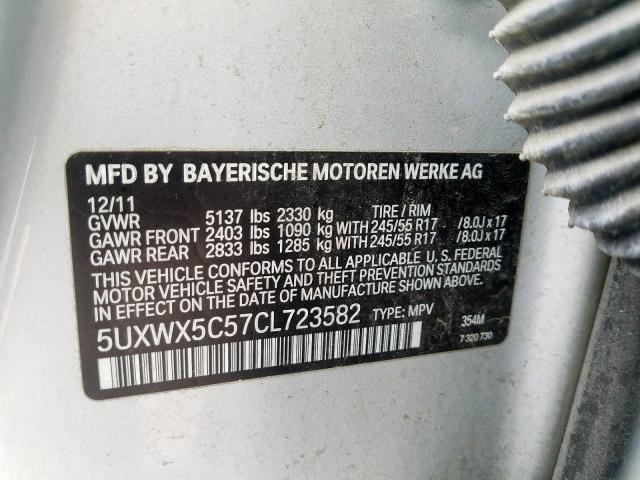 5UXWX5C57CL723582 - 2012 BMW X3 XDRIVE28I  photo 10