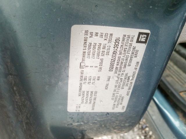 1GCEC14X37Z638050 - 2007 CHEVROLET SILVERADO C1500 CLASSIC  photo 10