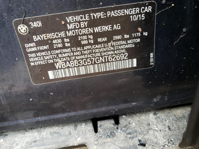 WBA8B3G57GNT62692 - 2016 BMW 340 I Այրված լուսանկար 12