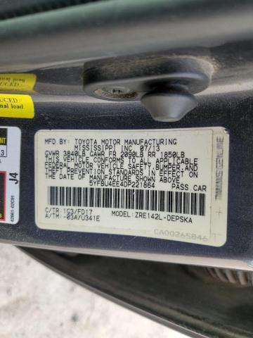 5YFBU4EE4DP221864 - 2013 TOYOTA COROLLA BASE GRAY photo 12