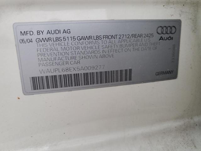 WAUPL68EX5A009277 - 2005 AUDI S4 WHITE photo 12