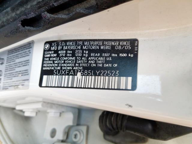 5UXFA13585LY22523 - 2005 BMW X5 3.0I  photo 10