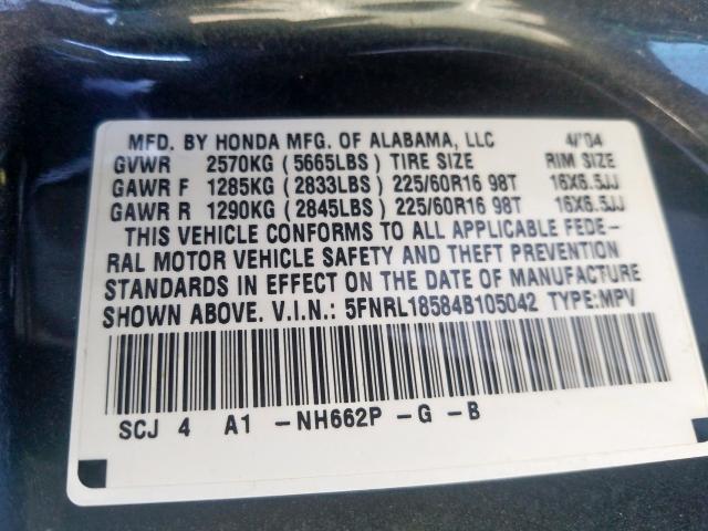 5FNRL18584B105042 - 2004 HONDA ODYSSEY LX  photo 10