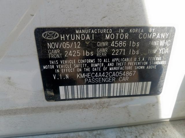 KMHEC4A42CA054867 - 2012 HYUNDAI SONATA HYBRID  photo 10