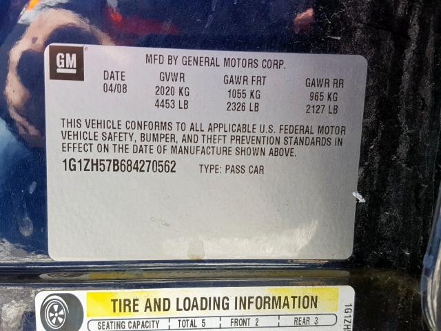 1G1ZH57B684270562 - 2008 CHEVROLET MALIBU 1LT  photo 10