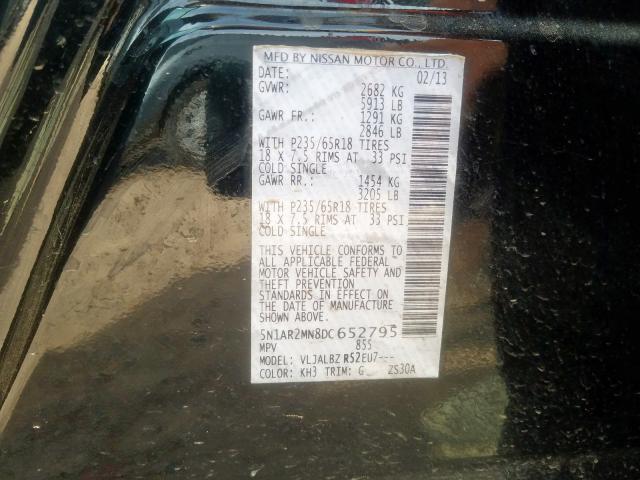 5N1AR2MN8DC652795 - 2013 NISSAN PATHFINDER S  photo 10