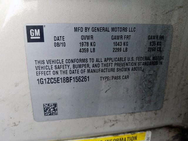 1G1ZC5E18BF156261 - 2011 CHEVROLET MALIBU 1LT  照片 10