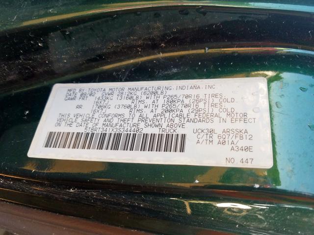 5TBRT341X3S344402 - 2003 TOYOTA TUNDRA ACCESS CAB SR5  photo 10