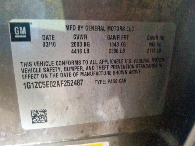 1G1ZC5E02AF252487 - 2010 CHEVROLET MALIBU 1LT  照片 10