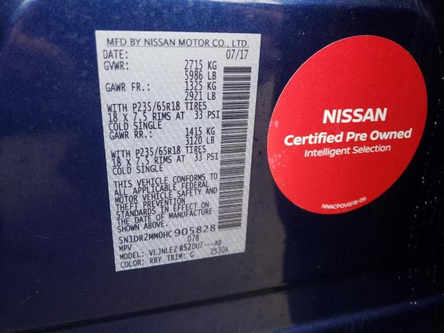 5N1DR2MM0HC905828 - 2017 NISSAN PATHFINDER S 蓝色 照片 14