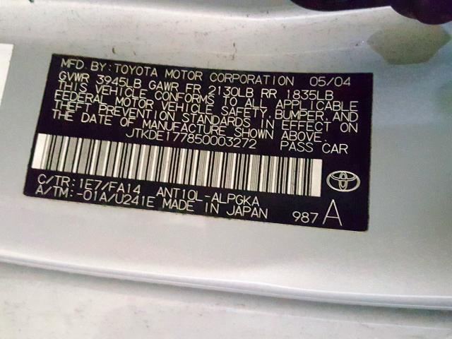 JTKDE177850003272 - 2005 TOYOTA SCION TC  ფოტო 10