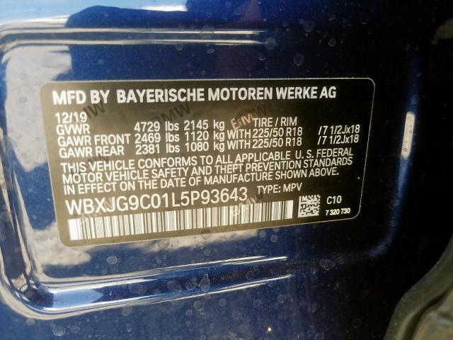 WBXJG9C01L5P93643 - 2020 BMW X1 XDRIVE28I  photo 10