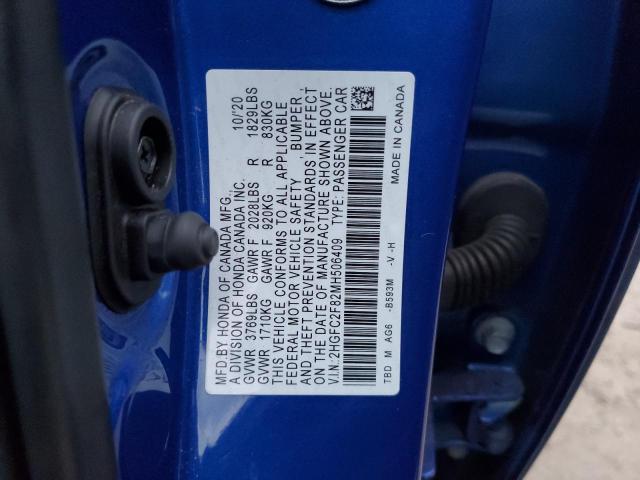 2HGFC2F82MH506409 - 2021 HONDA CIVIC SPORT 蓝色 照片 12