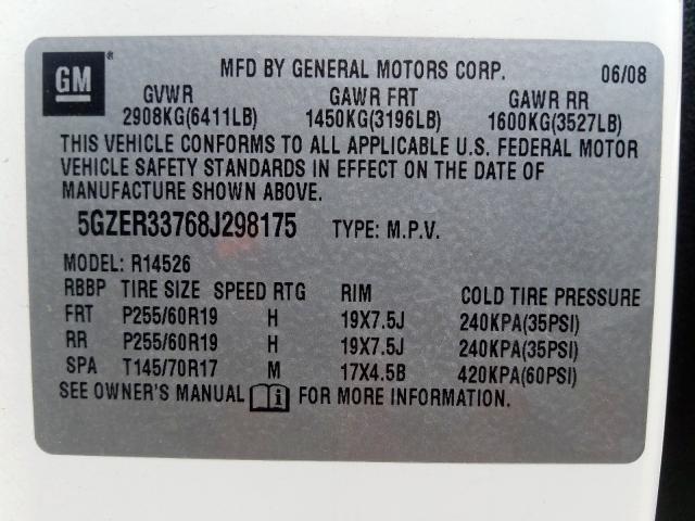 5GZER33768J298175 - 2008 SATURN OUTLOOK XR  ფოტო 10