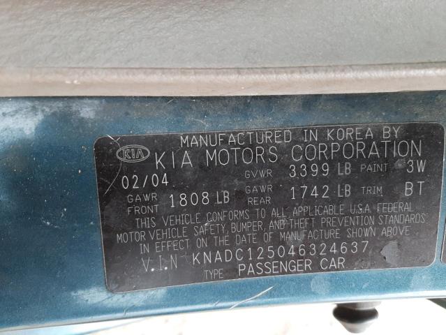 KNADC125046324637 - 2004 KIA RIO GREEN photo 10