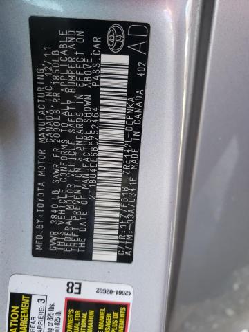 2T1BU4EE6BC752464 - 2011 TOYOTA COROLLA BASE SILVER photo 12