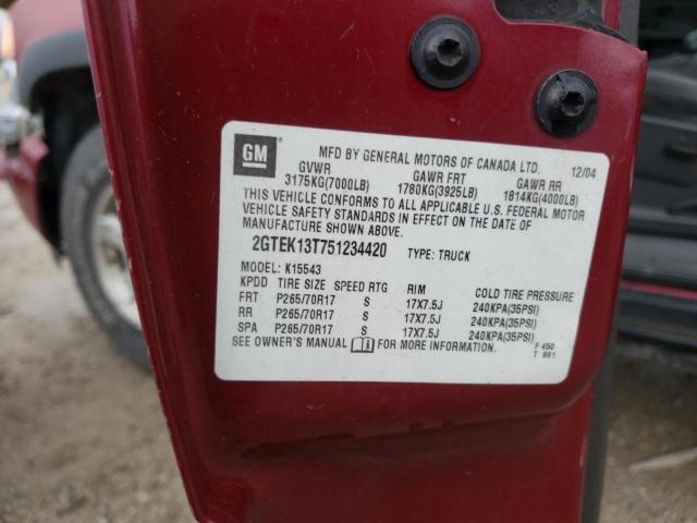 2GTEK13T751234420 - 2005 GMC NEW SIERRA K1500 MAROON photo 12