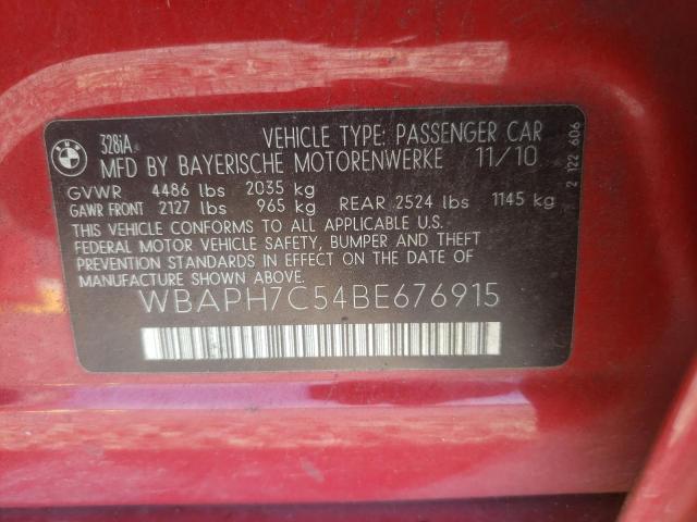 WBAPH7C54BE676915 - 2011 BMW 328 I RED photo 12