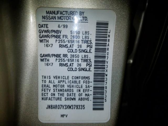 JN8AR07Y3XW379335 - 1999 NISSAN PATHFINDER LE  ფოტო 10