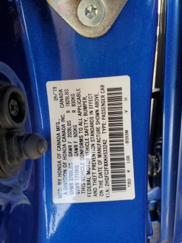 2HGFC2F8XKH533242 - 2019 HONDA CIVIC SPORT 蓝色 照片 12