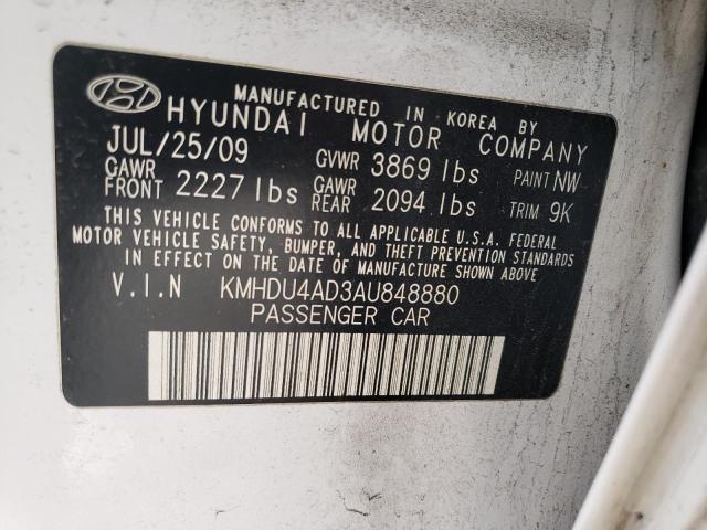 KMHDU4AD3AU848880 - 2010 HYUNDAI ELANTRA BLUE WHITE photo 12