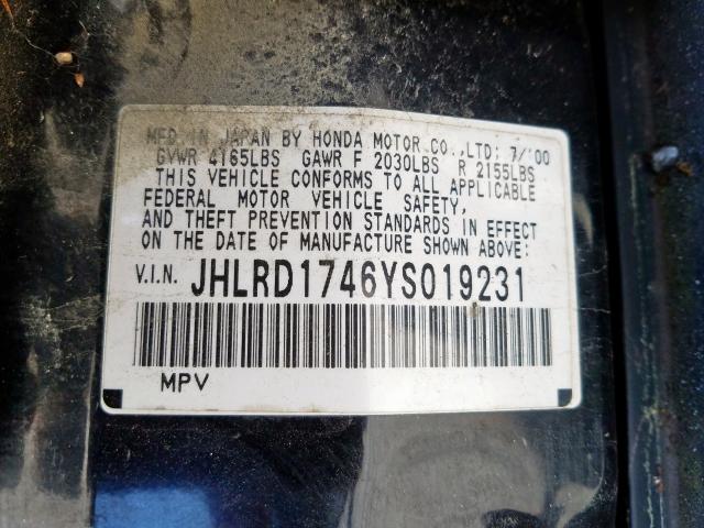 JHLRD1746YS019231 - 2000 HONDA CR-V LX  photo 10