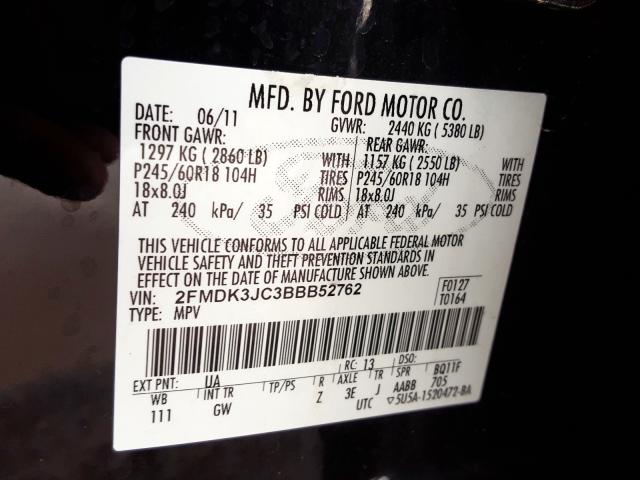 2FMDK3JC3BBB52762 - 2011 FORD EDGE SEL  photo 10