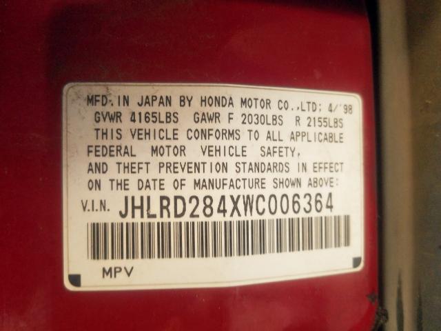 JHLRD284XWC006364 - 1998 HONDA CR-V LX  photo 10