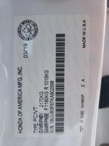 19UUB3F67KA802598 - 2019 ACURA TLX TECHNOLOGY WHITE photo 13