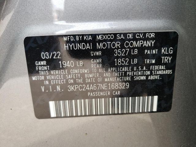 3KPC24A67NE168329 - 2022 HYUNDAI ACCENT SE SILVER photo 12