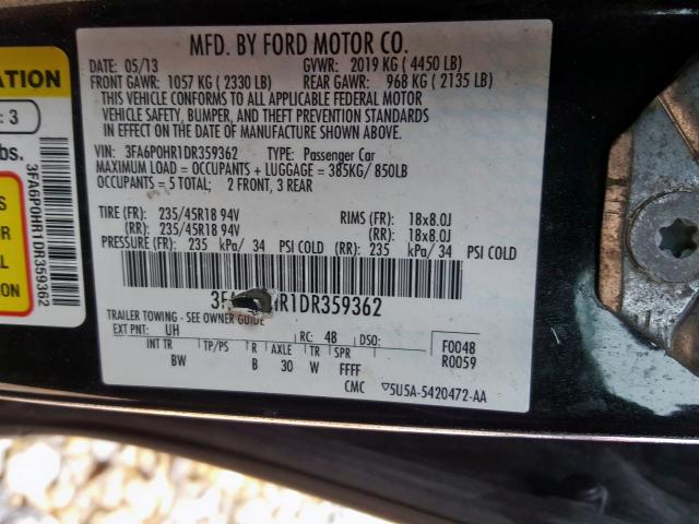 3FA6P0HR1DR359362 - 2013 FORD FUSION SE  photo 10