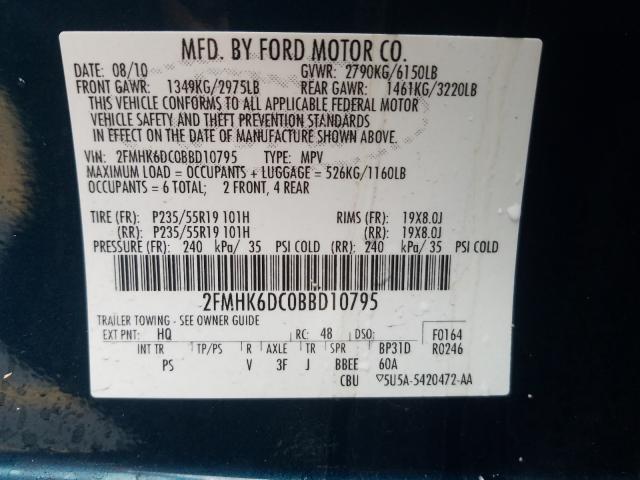 2FMHK6DC0BBD10795 - 2011 FORD FLEX LIMITED  photo 10